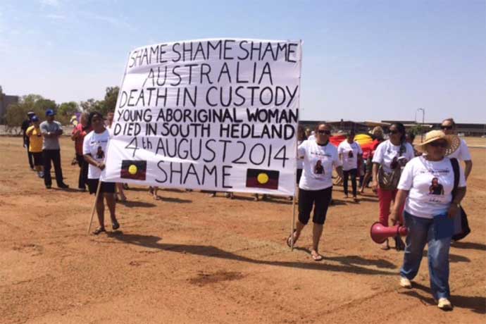 Over 80 people marched through Sth Hedland demanding an inquiry into Ms Dhu's death