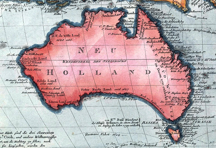 1802 map of Australia. Believed to be one of the first maps that separated Tasmania from the mainland Neu Holland - 19th Century, Australia, Oceania